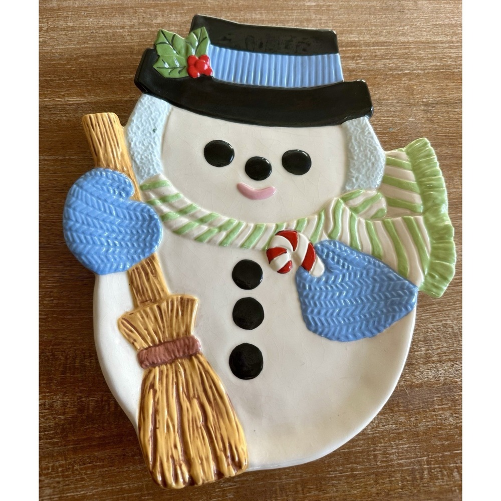Unbranded Omnibus Yule Snowman Vintage Serving Plate‎ Christmas Holiday 1990's